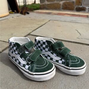 Vans Kids Dark Green and White Checkerboard Velcro Sneakers